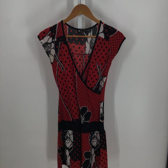 MOVING, Woman's Red & Black w/ Flowers Print Mini Dress, Size Unspecified - Picture 1 of 3